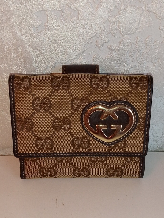 Gucci Handbags - Gucci Brown GG Canvas Wallet with Gold Heart Emblem